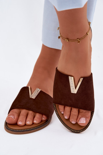 Chinelos Apartamento feminino Com decorações Detalem V CzekoladoParae Nelmira