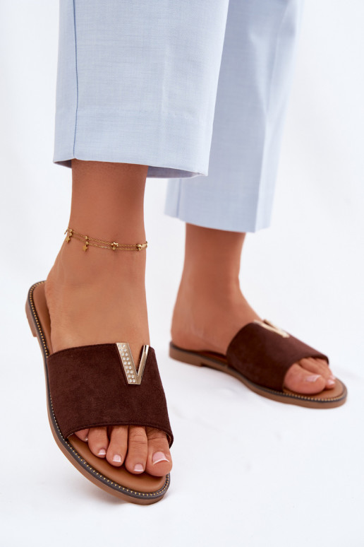 Chinelos Apartamento feminino Com decorações Detalem V CzekoladoParae Nelmira