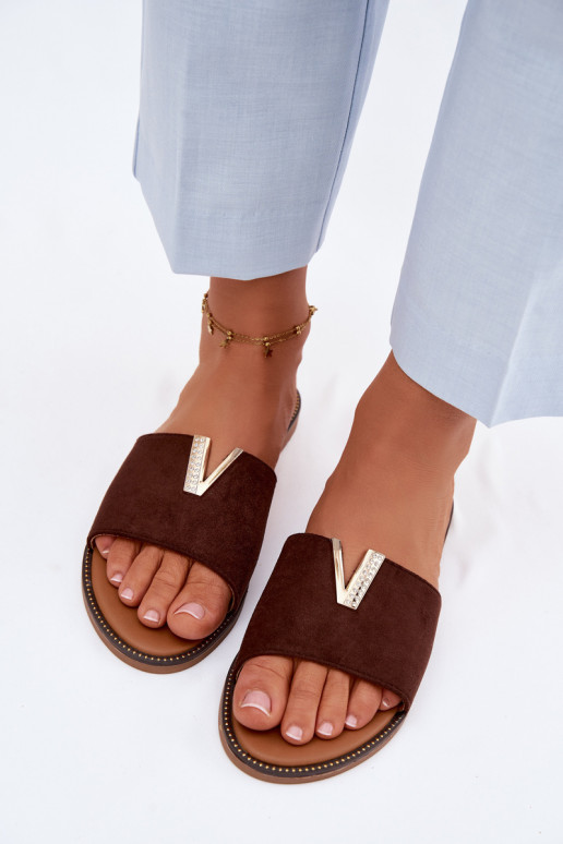 Chinelos Apartamento feminino Com decorações Detalem V CzekoladoParae Nelmira