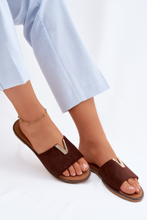 Chinelos Apartamento feminino Com decorações Detalem V CzekoladoParae Nelmira