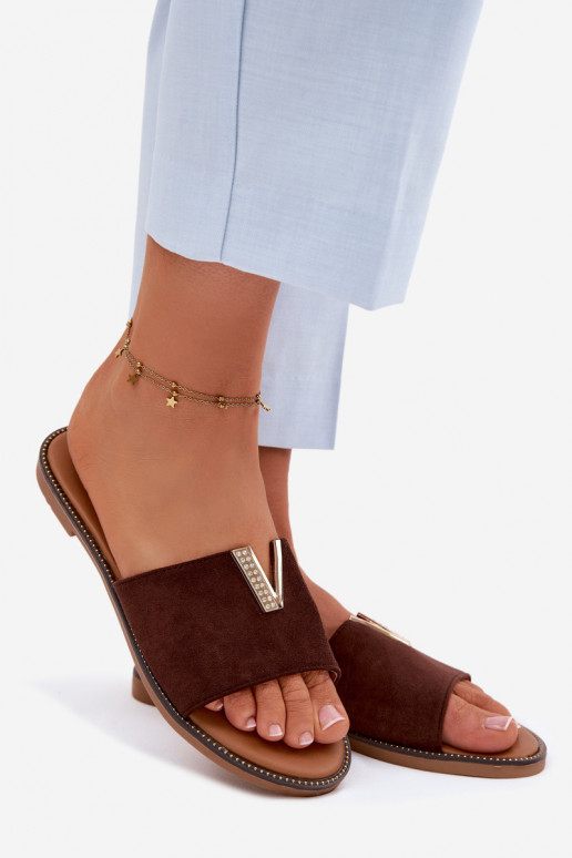 Chinelos Apartamento feminino Com decorações Detalem V CzekoladoParae Nelmira