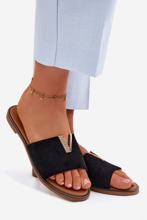 Chinelos Apartamento feminino Com decorações Detalem V cor preta Nelmira