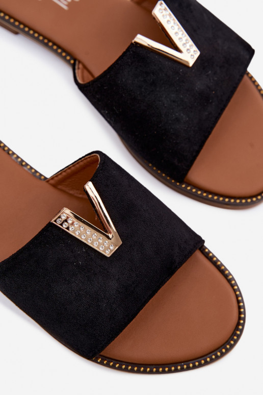 Chinelos Apartamento feminino Com decorações Detalem V cor preta Nelmira