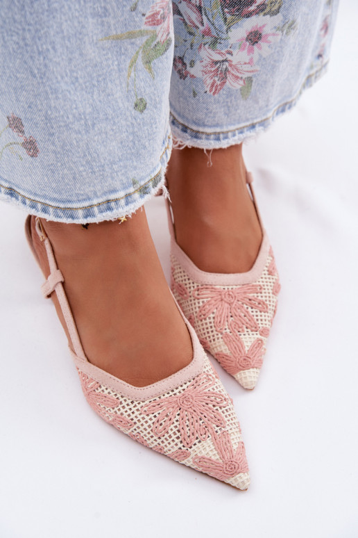 Sandálias de salto alto com flores cor rosa Kelmira