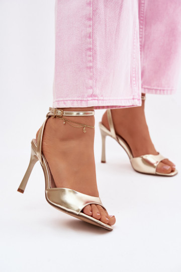Sandálias femininas com salto finoImitacji Skóry cor dourada Olissey 2