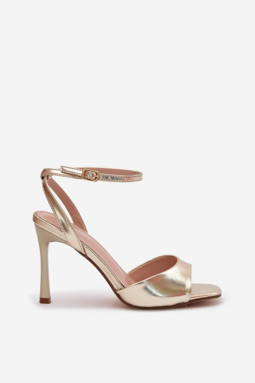 Sandálias femininas com salto finoImitacji Skóry cor dourada Olissey