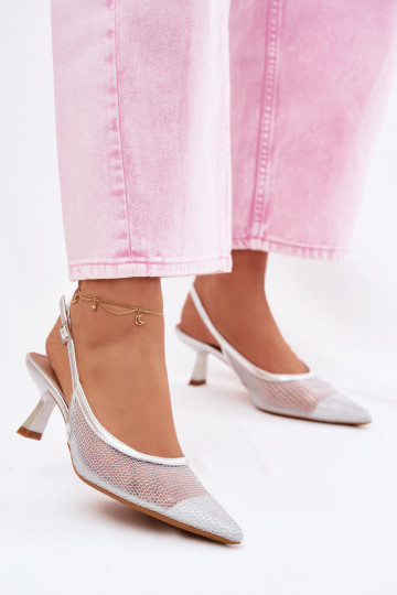 grade sandálias Habilitado Smukłym Obcasie cor prata Calora 2