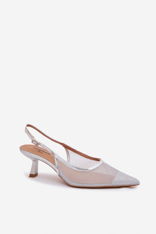 grade sandálias Habilitado Smukłym Obcasie cor prata Calora