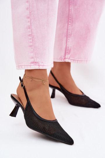 grade sandálias Habilitado Smukłym Obcasie cor preta Calora