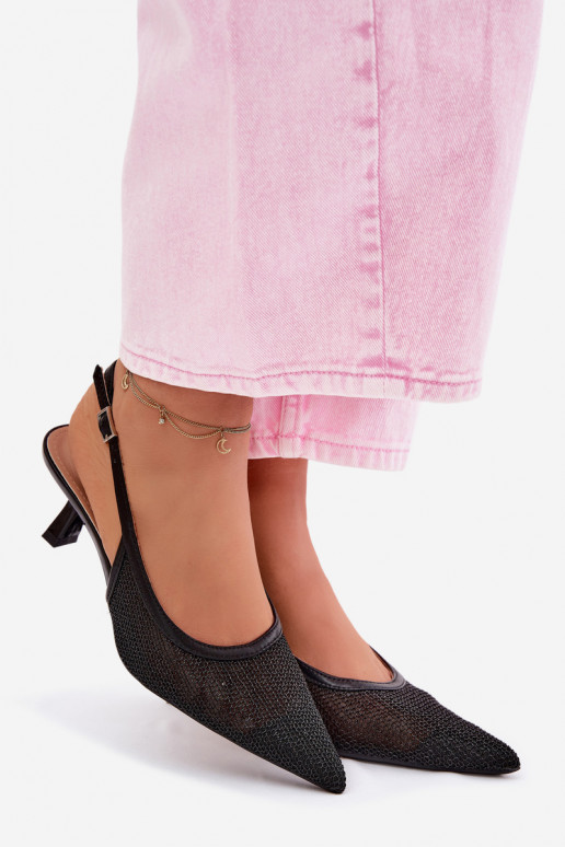 grade sandálias Habilitado Smukłym Obcasie cor preta Calora