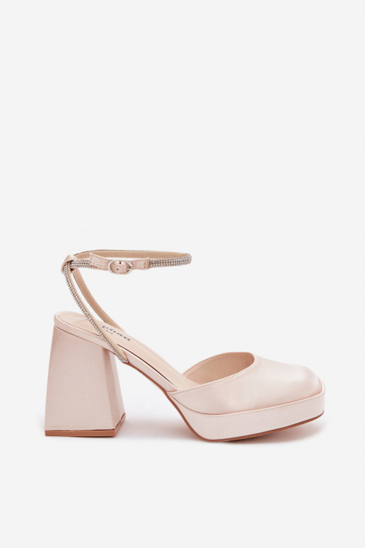 Sandálias femininas Em saltos enormes Typu Słupek Pasek com olhos brilhantes cor dourada Seraphina