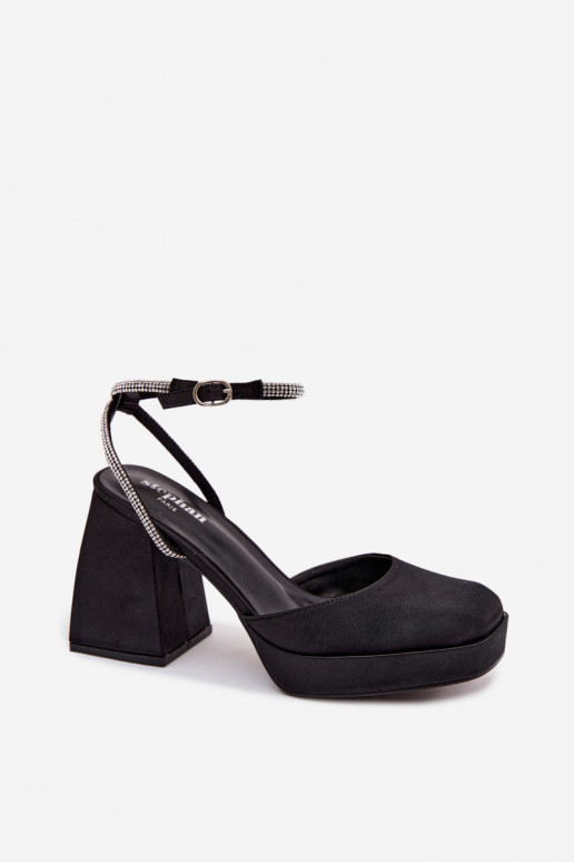 Sandálias femininas Em saltos enormes Typu Słupek Pasek com olhos brilhantes cor preta Seraphina