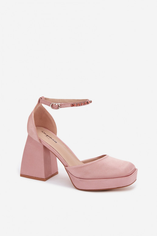 sandálias com saltoSatynoParaym EMykończeniem Szampańskie Calistae