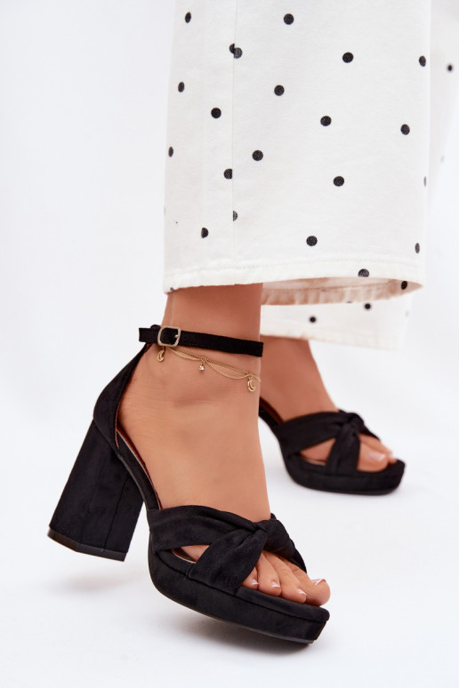 Sandálias femininas de salto altoImitacji de camurçau cor preta Rosetta