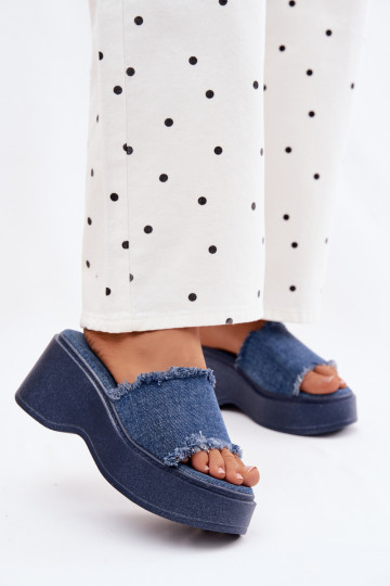 Chinelos femininos com uma plataforma Tem que serterial jeans Virelia 2