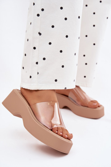 Chinelos femininos com uma plataformaTransparentnym Tirasem bege Selestia 2