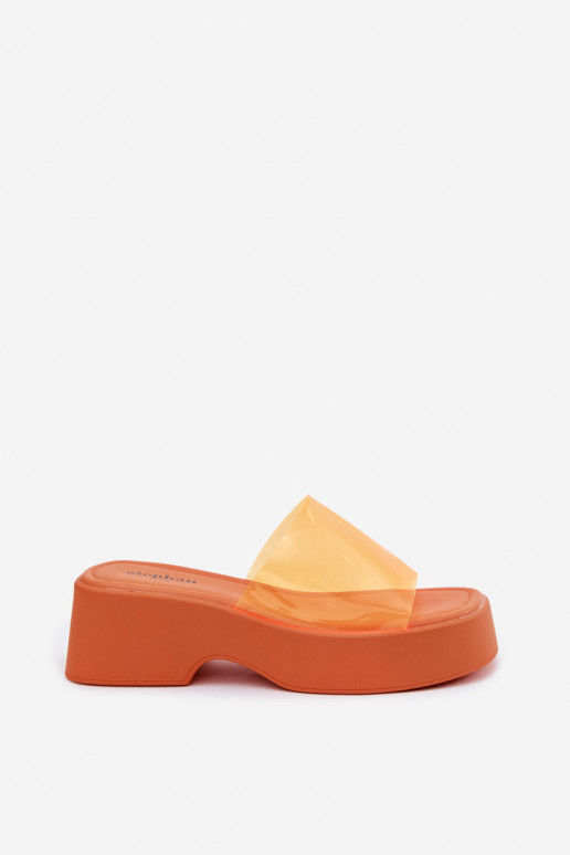 Chinelos de plataforma laranja com tiras transparentes Selestia