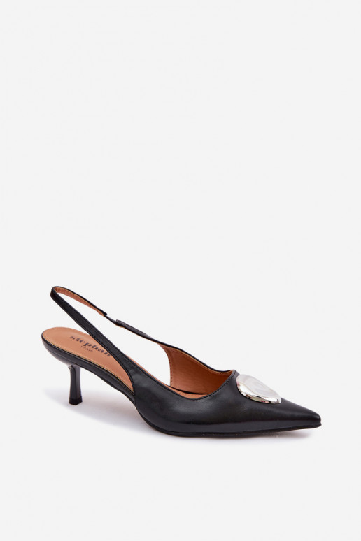 Sandálias femininas com salto fino Com decorações Detalem cor preta Isadora