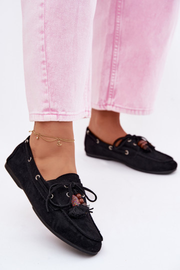 Mocassins femininos pretos com franjas Teresa 2