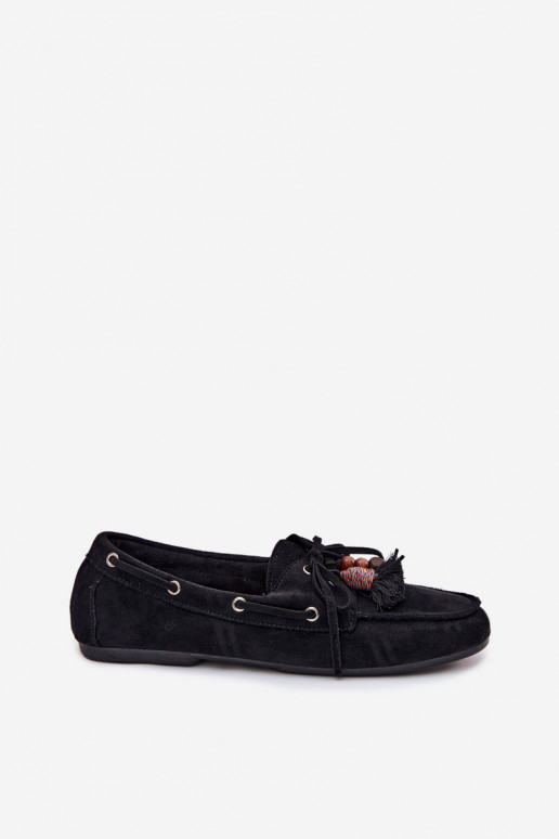 Mocassins femininos pretos com franjas Teresa