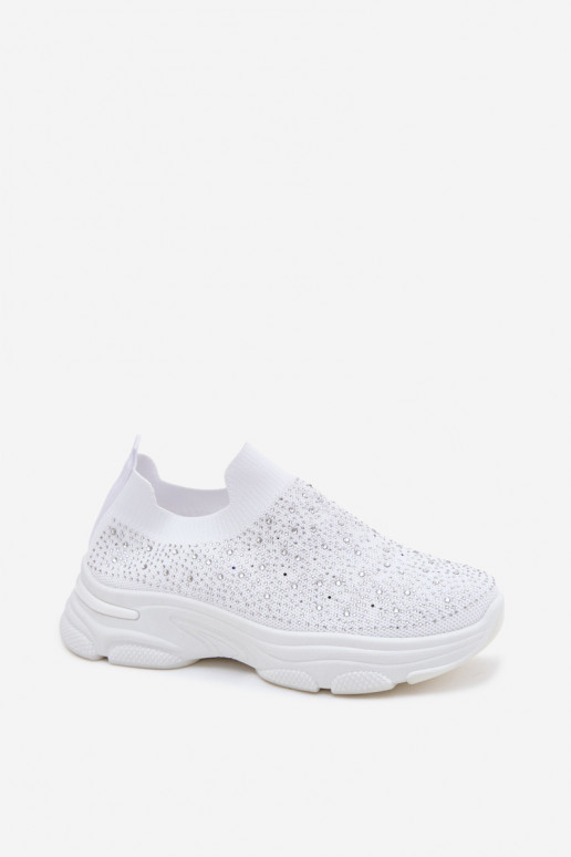 Ténis brancos femininos slip-on com decoração Melorae
