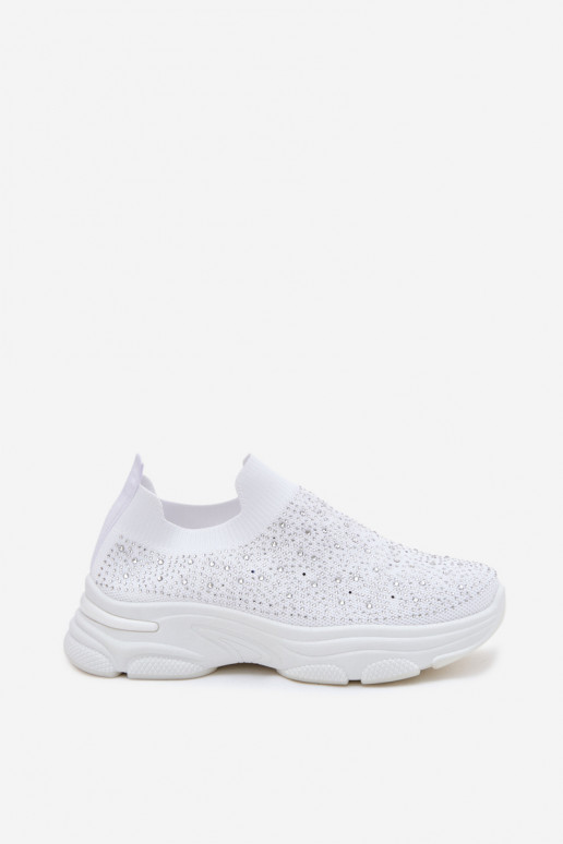 Ténis brancos femininos slip-on com decoração Melorae