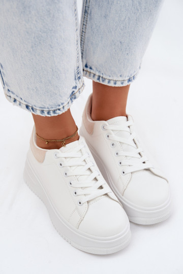 À modalo de tênis Feminino com uma plataformaImitacji Skóry Branco-bege Calinae