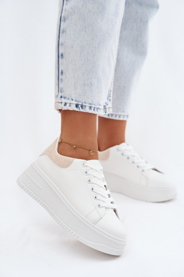 À modalo de tênis Feminino com uma plataformaImitacji Skóry Branco-bege Calinae 2