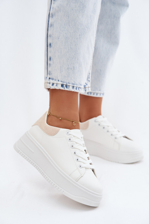 À modalo de tênis Feminino com uma plataformaImitacji Skóry Branco-bege Calinae