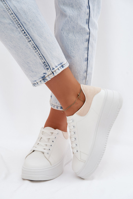 À modalo de tênis Feminino com uma plataformaImitacji Skóry Branco-bege Calinae