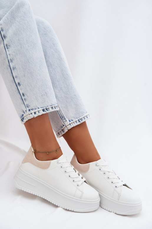 À modalo de tênis Feminino com uma plataformaImitacji Skóry Branco-bege Calinae