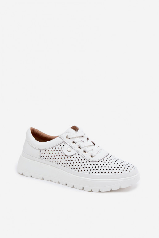 Sapatos de couro perfurados brancos para mulheres Vinceza 79629