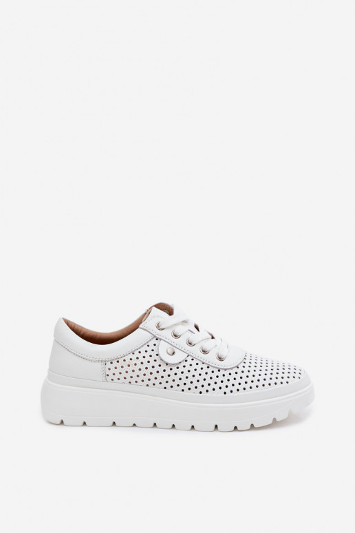 Sapatos de couro perfurados brancos para mulheres Vinceza 79629