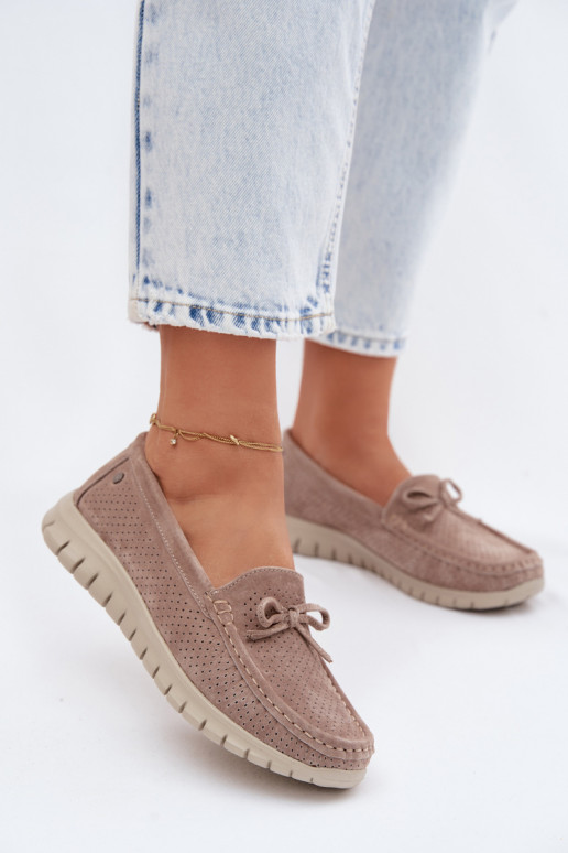 mocassins femininosHabilitadoturalnego de camurçau com fitas Vinceza 95401 bege