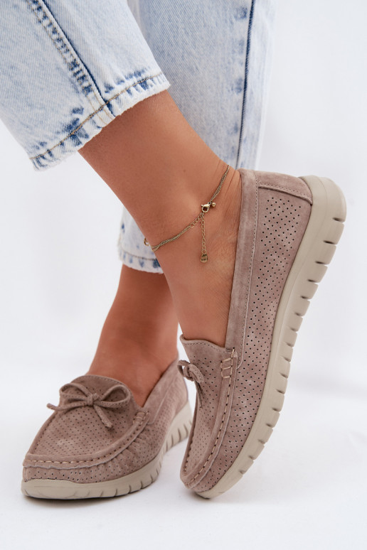 mocassins femininosHabilitadoturalnego de camurçau com fitas Vinceza 95401 bege