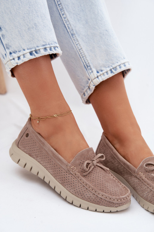 mocassins femininosHabilitadoturalnego de camurçau com fitas Vinceza 95401 bege