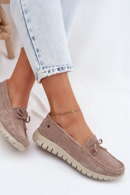 mocassins femininosHabilitadoturalnego de camurçau com fitas Vinceza 95401 bege