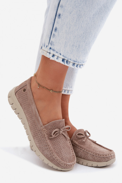 mocassins femininosHabilitadoturalnego de camurçau com fitas Vinceza 95401 bege