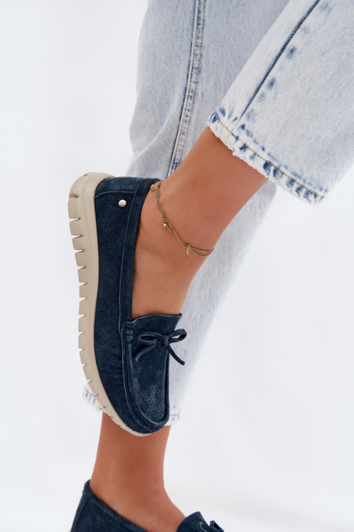 mocassins femininosHabilitadoturalnego de camurçau com fitas Vinceza 95401 azul escuro