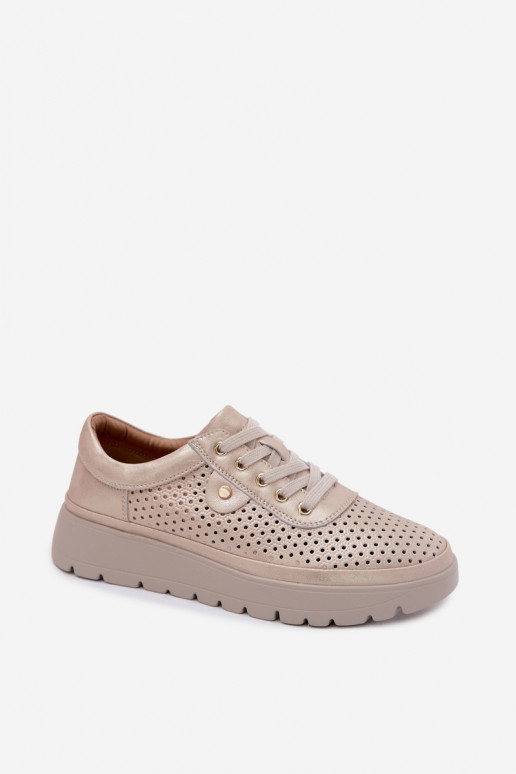 Sapatos de couro perfurados dourados para mulheres Vinceza 79629