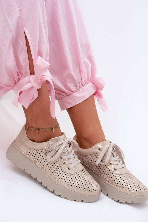 Sapatos de couro perfurados dourados para mulheres Vinceza 79629
