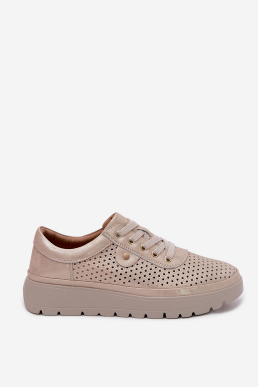 Sapatos de couro perfurados dourados para mulheres Vinceza 79629