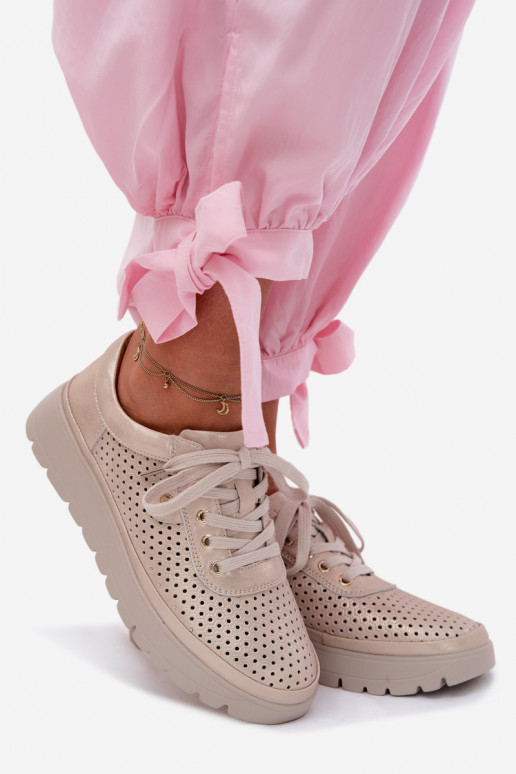 Sapatos de couro perfurados dourados para mulheres Vinceza 79629
