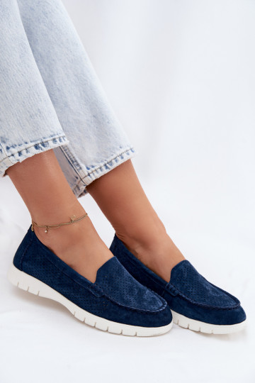 Mocassins de camurça sintética azul escuro para mulheres Vinceza 95360
