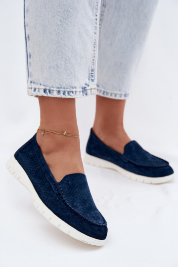 Mocassins de camurça sintética azul escuro para mulheres Vinceza 95360 2