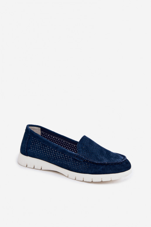 Mocassins de camurça sintética azul escuro para mulheres Vinceza 95360