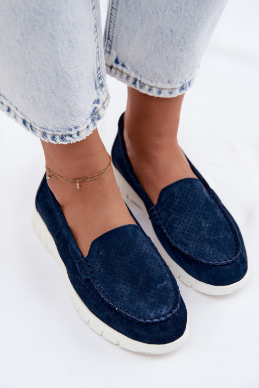 Mocassins de camurça sintética azul escuro para mulheres Vinceza 95360