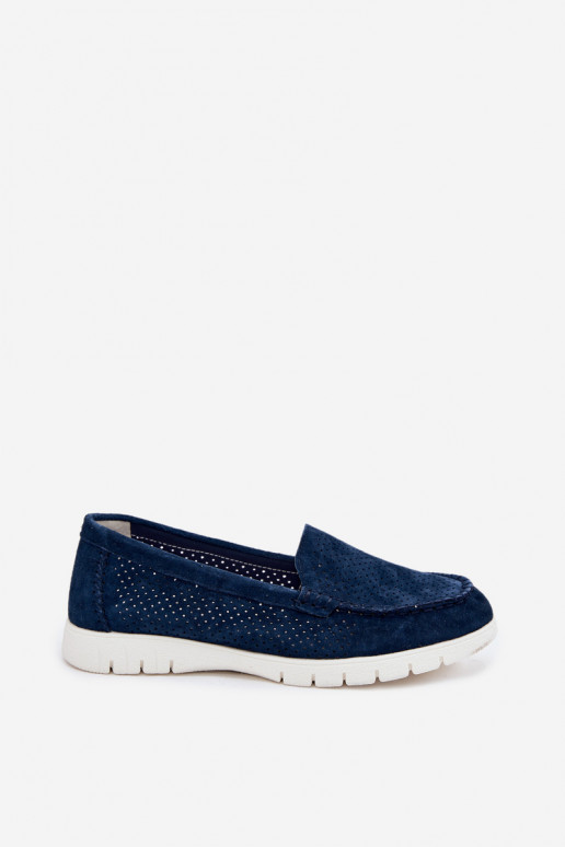 Mocassins de camurça sintética azul escuro para mulheres Vinceza 95360