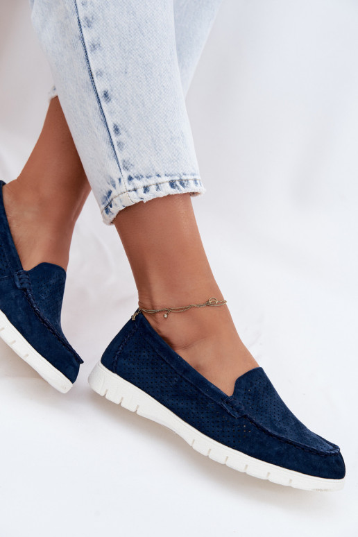 Mocassins de camurça sintética azul escuro para mulheres Vinceza 95360