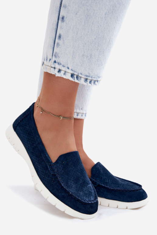 Mocassins de camurça sintética azul escuro para mulheres Vinceza 95360